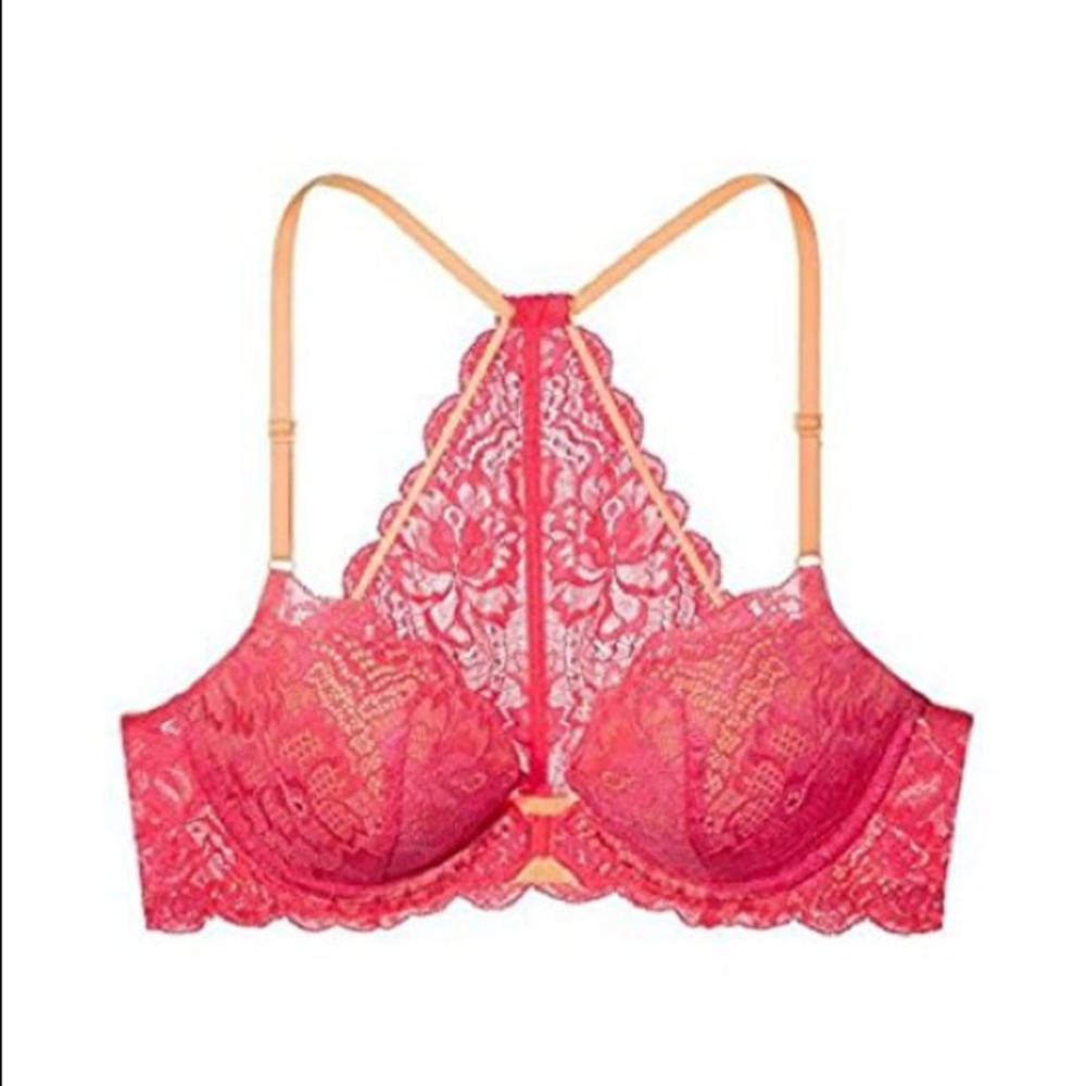 pink vs date racerback pink orange lace back bra